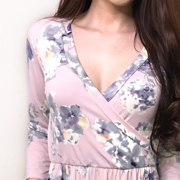 2 LEFT! Lilac floral surplice dress - Picture 6 of 7